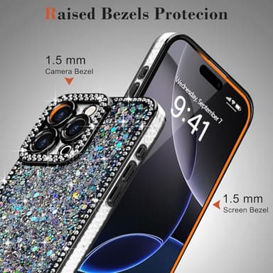 Lafunda for iPhone 16 Pro Max Case Glitter, Luxury Shiny Bling Sparkly Bumper Cover with Crystal Diamonds for Women Girls Soft Slim Shockproof Protective Phone Case for iPhone 16 Pro Max 6.9", Black - Image 4