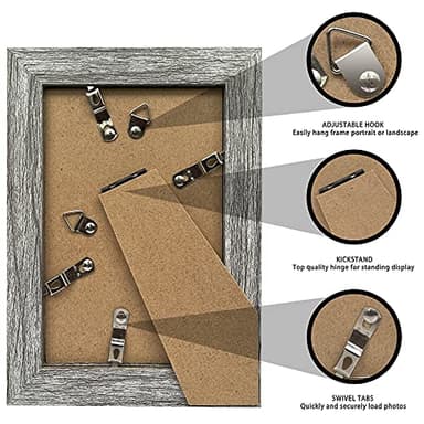 Hongkee 5x7 Picture Frame Set of 4, Made of Real Glass and Grey Wooden Frame, 5 by 7 Photo for Wall or Tabletop - Display Picture 4x6 with Mat or 5x7 Without Mat - Image 7