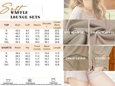 Ekouaer Womens Waffle Knit Pajama Sets Long Sleeve Top and Shorts Matching Lounge Set Sleepwear Loungewear Sweatsuit with Pockets A-Light Khaki Medium - Image 4