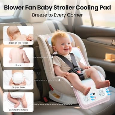 Baby Stroller Cooling Pad,Car Seat Cooler with 2 Built-in Blower Fan| 10h maxRuntime & 10000mAh Battery | 3-Speed Adjustable & Breathable 3D Mesh, Carseat Cushion,Baby Essentials in Summer - Image 2