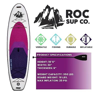 Roc Inflatable Stand Up Paddle Board 10' 6" with Premium SUP Paddle Board Accessories, Wide Stable Design, Non-Slip Comfort Deck for Youth & Adults (Violet) - Image 3