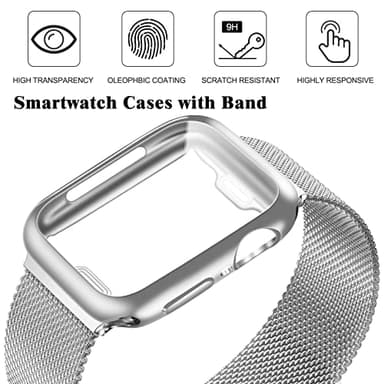 Geoumy Metal Magnetic Bands Compatible for Apple Watch Band 45mm with Case, Stainless Steel Milanese Mesh Loop Replacement Strap Compatible with iWatch Series 10/9/8/7/6/5/4/3/2/1 SE Women Men, Silver - Image 2