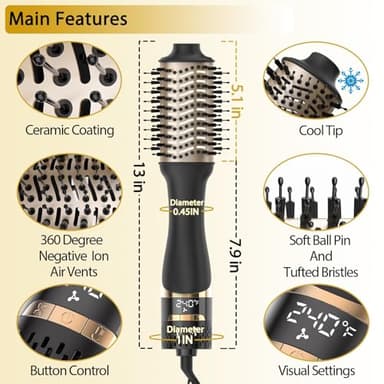 Nicebay Hair Dryer Brush, Blow Dryer Drush,Hot Tools Blow Dryer Brush for Women, One Step Blowout Brush with Display Screen, Oval Ceramic Barrel, Negative Ion - Image 5