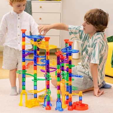 JOYIN 207Pcs Glowing Marble Run, Construction Building Blocks Toys with 5 Glow in The Dark, STEM Toy for Boys and Girls, Educational Toy, Gift for Christmas(147 Plastic Pieces + 60 Glass Marbles) - Image 6