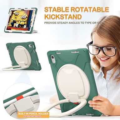 BRAECN Case for iPad (A16) 11th/10th Generation 11”/10.9'' 2025/2022-Heavy Duty Rugged Silicone Cover with Pencil Holder/Rotating Handle Grip/Stable Kickstand/Adjustable Shoulder Strap, Emerald Green - Image 3