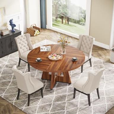 Tribesigns Farmhouse Dining Table, 47 Inch Round Dinner Table for 4 (Brown) - Image 6
