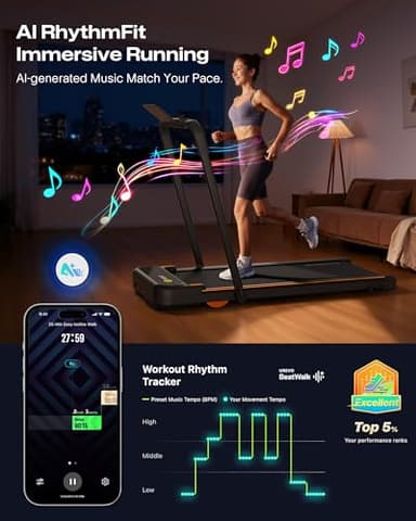 UREVO Smart 2-in-1 Folding Treadmill, Compact Walking Pad with Safety Handle, Plug and Play, Dual LED Display, Workout APP, Walking or Running for Home Office, Remote Included - Image 4