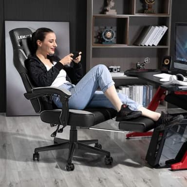 LEMBERI Gaming Chairs with Footrest,Ergonomic Video Game Chairs for Adults,Big and Tall Chair 400lb Weight Capacity, Racing Style Computer Gamer Chair with Headrest and Lumbar Support - Image 2