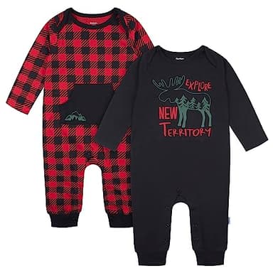Gerber Baby Boys 2-Pack Long Sleeve Jumpsuit, Black Explore, 18 Months - Image 1