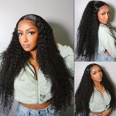 30INCH Deep Wave Lace Front Wigs Human Hair with Baby Hair 13x6 Glueless HD Full Lace Front Wig Pre-Drawn Bleaching Knot 200% Density Deep Curly Lace Frontal Wig Natural Color for Woman - Image 1