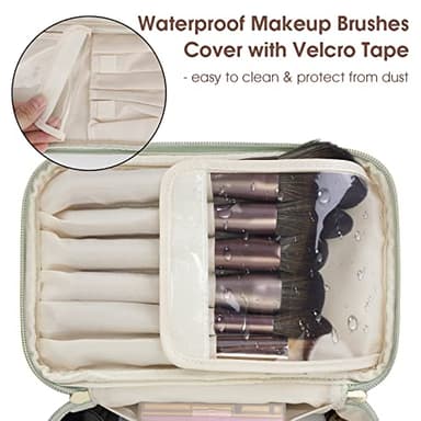 Wandering Nature Makeup Bag, Travel Make Up Organizer Cosmetic Brush Bags Case for Women in Vegan Leather, Sage Green, Patent Pending - Image 2