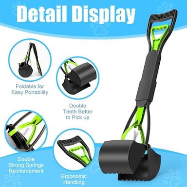 VacFreKep 80cm Pet Pooper Scooper for Dogs and Cats with Long Handle High Strength Material and Durable Spring for Easy Grass and Gravel Pick Up(Green) - Image 3