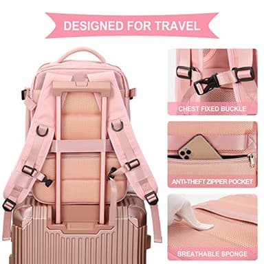 Large Travel Backpack Women, Carry On Backpack,Hiking Backpack Waterproof Outdoor Sports Rucksack Casual Daypack with USB Charging Port Shoes Compartment,Pink… - Image 7