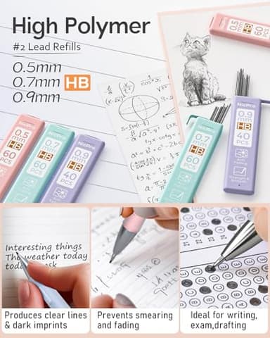 Nicpro 6PCS Pastel Mechanical Pencil Set, Cute Mechanical Pencils 0.5 mm & 0.7 mm & 0.9 mm with 360PCS HB Lead Refills, Eraser, Eraser Refill for Student Writing Drawing Sketching Drafting with Case - Image 2