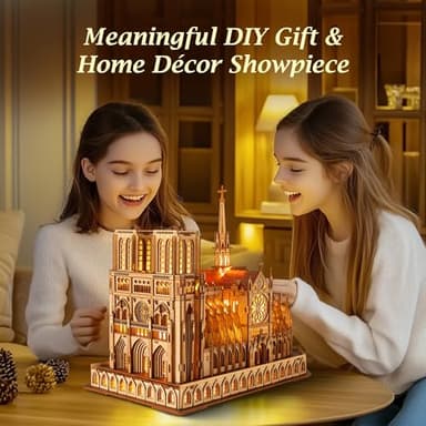 FUNPOLA LED 3D Wood Puzzle - Notre Dame de Paris Architecture Model-Night Edition with LED Lighting- DIY Building Model Craft Kit, Architecture Building Set - Image 6