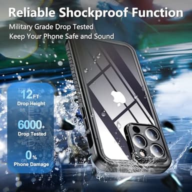 SPIDERCASE for iPhone 14 Pro Case Waterproof, Built-in Lens & Screen Protector, Full Heavy Duty Protection, 12FT Military Shockproof, Dustproof, Anti-Scratched Phone Case,Black/Clear - Image 3
