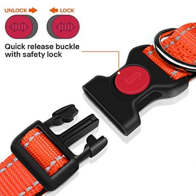 Taglory Reflective Dog Collar with Safety Locking Buckle, Adjustable Nylon Pet Collars for Large Dogs, Orange - Image 3