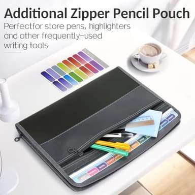 Sooez Accordion File Organizer with Safe Zipper, 12 Pocket Expanding File Folder with Front Pencil Pouch, Portable Monthly Paper Bill Tax Receipt Organizer, School Office Supplies, Letter Size, Grey - Image 6