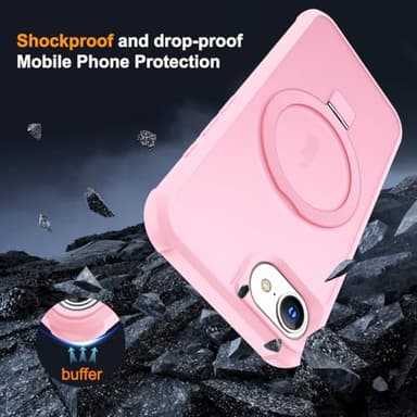 SKYLMW Compatible with iPhone 16E Case with Invisible Magnetic O-Ring Stand Military-Grade Translucent Case for iPhone 16E 6.1" 2025 [Compatible with Mag-Safe][Great Grip Feeling], Pink - Image 7