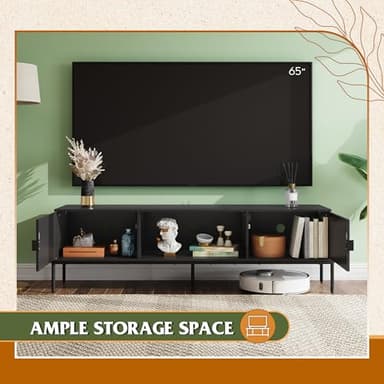 WLIVE Modern TV Stand for 65 Inch TV, Mid Century Entainment Center with Storage, TV Console with Open Shelf and 2 Cabinets for Bedroom and Living Room, TV Cabinet with Metal Legs, Black - Image 6