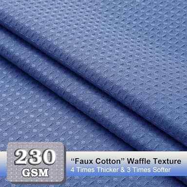 OVZME Blue Shower Curtain Set, Waffle Textured Heavy Duty Fabric Shower Curtain for Bathroom, Luxury Hotel Weighted 230GSM Bath Curtain with 12 Plastic Hooks, Machine Washable, 72x72 - Image 3