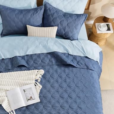 Litanika Oversized King Quilt Bedding Set, 128x120 Inch Super King Ocean Blue Comforter Bedspreads Lightweight Bed Coverlets Boho Bedding Cover Decor All Season,3 Pieces (1 Quilt & 2 Pillowcases) - Image 4
