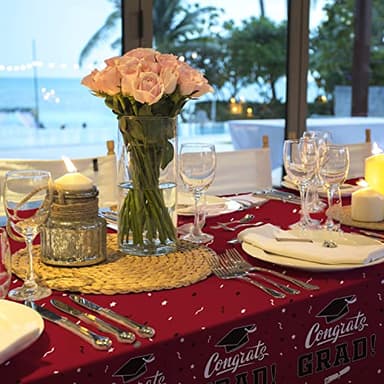 Gatherfun Graduation Tablecloths Graduation Party Table Decorations Waterproof Plastic Rectangular Disposable Table Cover for Congrats Grad Party Supplies 3PCS 54x108 Inch, Maroon - Image 2