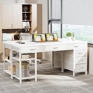 Huuger Computer Desk with 6 Drawers, 54 Inch Office Desk with Shelves, Reversible Gaming Desk, Corner Desk with Storage, Work Desk for Home Office, Study, Living Room, White - Image 7
