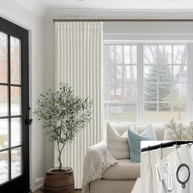 Cream Linen Pinch Pleated Blackout Curtains 84 Inch Long for Bedroom - Farmhouse Style Black Out Living Room Drapes 84 Inch Length 2 Panels Set - Image 1