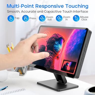 Touch Screen Monitor with Case,ROADOM 10.1’’ Raspberry Pi Screen, IPS FHD 1024×600,Responsive and Smooth Touch,Dual Built-in Speakers,HDMI Input,Compatible with Raspberry Pi 5/4/3/Zero,Versatile Stand - Image 4