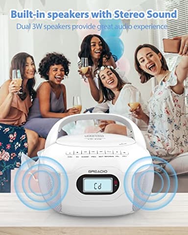 Greadio Boombox CD Player, Portable FM Radio CD Player with Bluetooth 5.1, LCD Display, AC Cord/Dry Battery Operation, TF/USB/AUX Port, Headphone Jack, CD-R/CD-RW Compatible for Home,Senior,Kids - Image 5