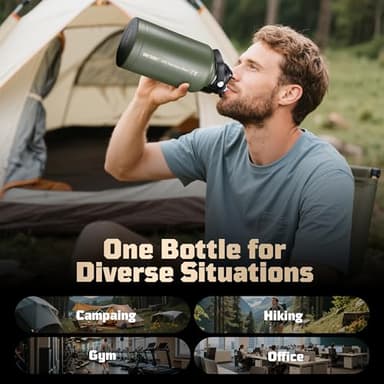 ONETIGRIS Tactical Half Gallon Water Bottle with Straw - 64 oz Vacuum Insulated Stainless Steel Water Jug, Leakproof Sport Bottle with 3 BPA Free Lids, Paracord Handle & MOLLE Water Pouch for Outdoor - Image 8