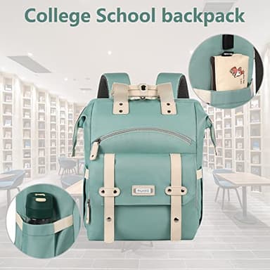 FALANKO Laptop Backpack for Women, Doctor Teacher Nurse Work Bookbag for 17.3 Inch Laptop, Large Travel Wide Open College Shoulder Purse Bag With RFID Anti Theft USB Charging Port-Green - Image 4
