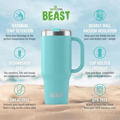 Beast 42 oz Tumbler Stainless Steel Vacuum Insulated Coffee Ice Cup Double Wall Travel Flask (Aqua Blue) - Image 4