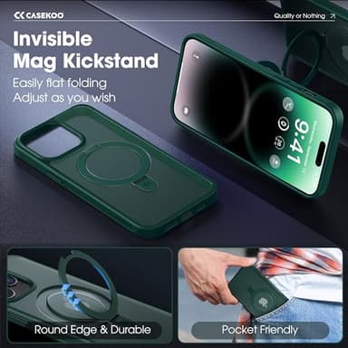 CASEKOO Designed for 14 Pro Max Case with Magnetic Invisible Stand [Military Drop Protection] [Compatible with MagSafe] Shockproof Slim Translucent Matte Promax Case 6.7 Inch, Green - Image 3