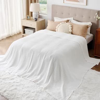 Bedsure Gentlesoft 100% Cotton Large Blanket Oversized King for Bed - Breathable Thick Waffle Weave Blanket for Summer, Couch Cover, White, 120x94 inches - Image 5