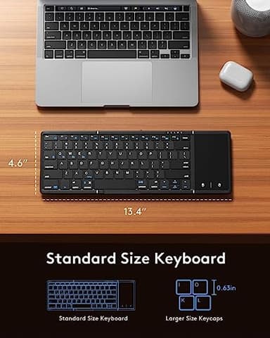 Samsers Foldable Bluetooth Keyboard with Touchpad, Full-Size Wireless Folding Portable Travel Keyboard for iOS Android Windows Mac OS, Support 3 Devices (BT5.1 x 3), Black - Image 4