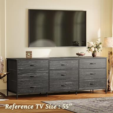 Huuger 63 Inch Dresser for Bedroom, Dresser for Closet with 9 Drawers, Large TV Stand for 55, 65, 70 Inch TV, Entertainment Center, Wide Long Chest of Drawers, Charcoal Black Wood Grain Print - Image 5