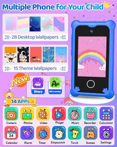 BESTOONE Upgrade Kids Phone Toys for 3 4 5 6 Year Old Girls and Boys, Toddler Emulated Touchscreen Smartphone with No Calls, No Internet, Christmas Birthday Gifts for Kids Ages 3-8 (Blue) - Image 2