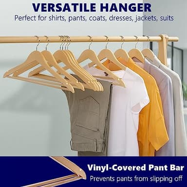 Amber Home 30 Pack Wooden Coat Hangers, Natural Wood Suit Hangers with Non Slip Pant Bar, Clothes Hangers for Shirts, Jackets, Dress, Pant (Natural, 30) - Image 6