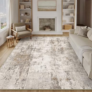WondRg 8x10 Washable Area Rug Brown Grey Abstract Living Room Bedroom Carpet Neutral Modern Non Slip Soft Low Pile Indoor Large Throw Rug for Dining Room Office - Image 4