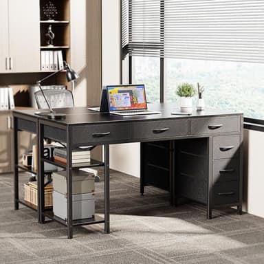 Huuger Computer Desk with 6 Drawers, 47 Inch Office Desk with Shelves, Reversible Gaming Desk, Corner Desk with Storage, Work Desk for Home Office, Study, Living Room, Black - Image 7