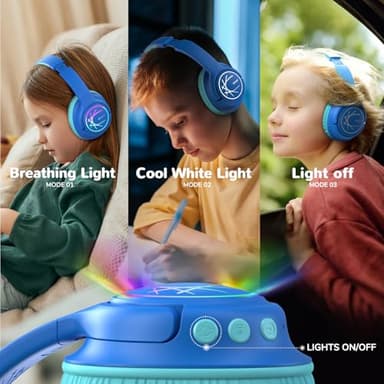 iClever Kids Bluetooth Headphones with LED Lights, 43H Playtime, Type-C Fast Charging, BTH18 Safe Volume 74/85dBA, Bluetooth5.3,Toddler Headphones Aux Cord for iPad/Tablet/Travel/School, Blue - Image 3