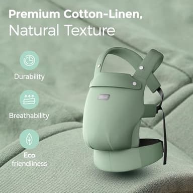 Momcozy Baby Carrier with Natural Cotton Linen, Built to Last, Ergonomic Design, 7-44lbs for Infant and Toddler, Lightweight and Comfortable, Hands-Free for Moms&Dads, Sage Green - Image 3