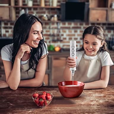 FoodVille MF09 3 in 1 Rechargeable Milk Frother Handheld Foam Maker with Charging Stand & 3 Stainless Steel Whisks (White without Case) - Image 6