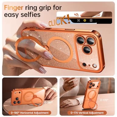 Offical Cosmic Orange for iPhone 17 Pro Max Case with 360 Spin Stand [DIY Glitter Cardstock] [Fit for MagSafe] 16FT Mil-Protection Polished for iPhone 17 Pro Max Case with Stand 6.9'', Cosmic Orange - Image 6