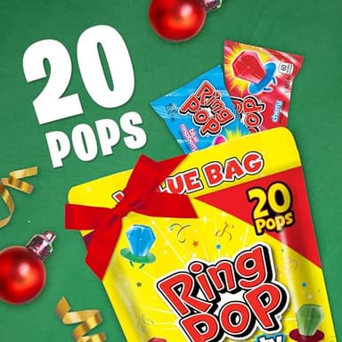 Ring Pop Candy, Christmas Lollipops , 20 Ct Party Favors in Assorted Fruity Flavors - Full Size, Bulk Variety Pack, Individually Wrapped Hard Candy For Stocking Stuffers, Holiday Candy Bowls, Gifts - Image 3
