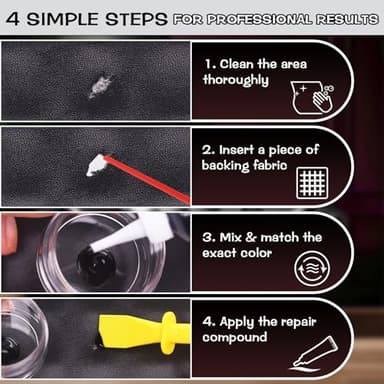 Black Leather & Vinyl Repair Kit, Fix Fading, Tears, Scratches, and Peeling on Leather and Vinyl Furniture, Car Seats, and Jackets, Easy Instruction with Color Mixing Guide - Image 4