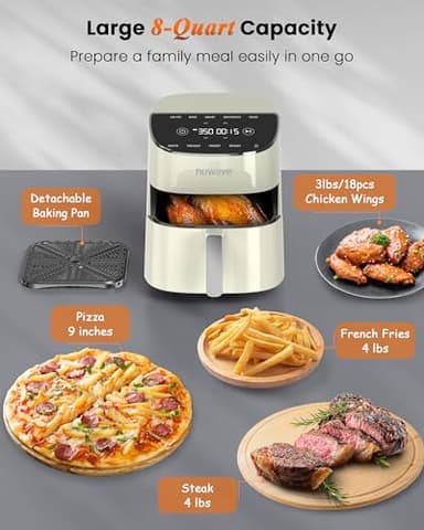 Nuwave Brio Plus Air Fryer 8 Qt, New & Improved, PFAS-FREE, 7 Digital One-Touch Cook Functions that AIR FRY, BAKE, ROAST, DEHYDRATE, TOAST, REHEAT, PREHEAT, 150 Presets, 50°F~400°F (Cream) - Image 6