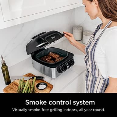 Ninja | Indoor Grill | Foodi | 5-in-1 (Grill, Air Fry, Roast, Bake, and Dehydrate | Fits up to 3lb Roast | Smoke Control System and Dishwasher Safe Parts| Black/Grey | AG301 - Image 4